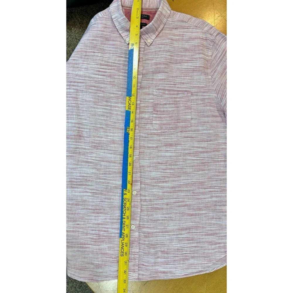 Banana Republic Linen Shirt Button Up Short Sleeve Pink Striped Men Extra Large